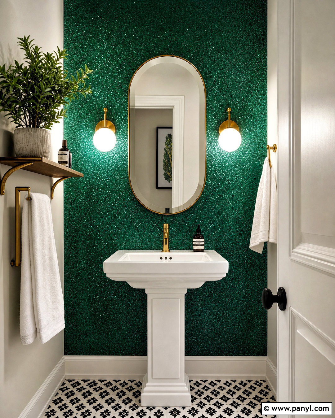 Emerald Glitter Wall Powder Room - 20 glitter walls