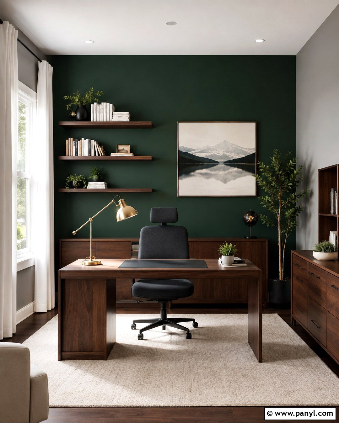 Emerald Green Accent Wall Home Office - 20 Gray Walls With Green Accent Wall Ideas