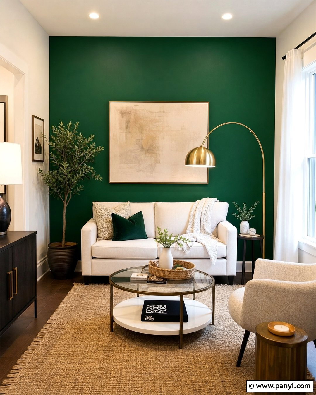 Emerald Green Accent Wall In Small Living Room - 30 Emerald Green Wall Paint Ideas