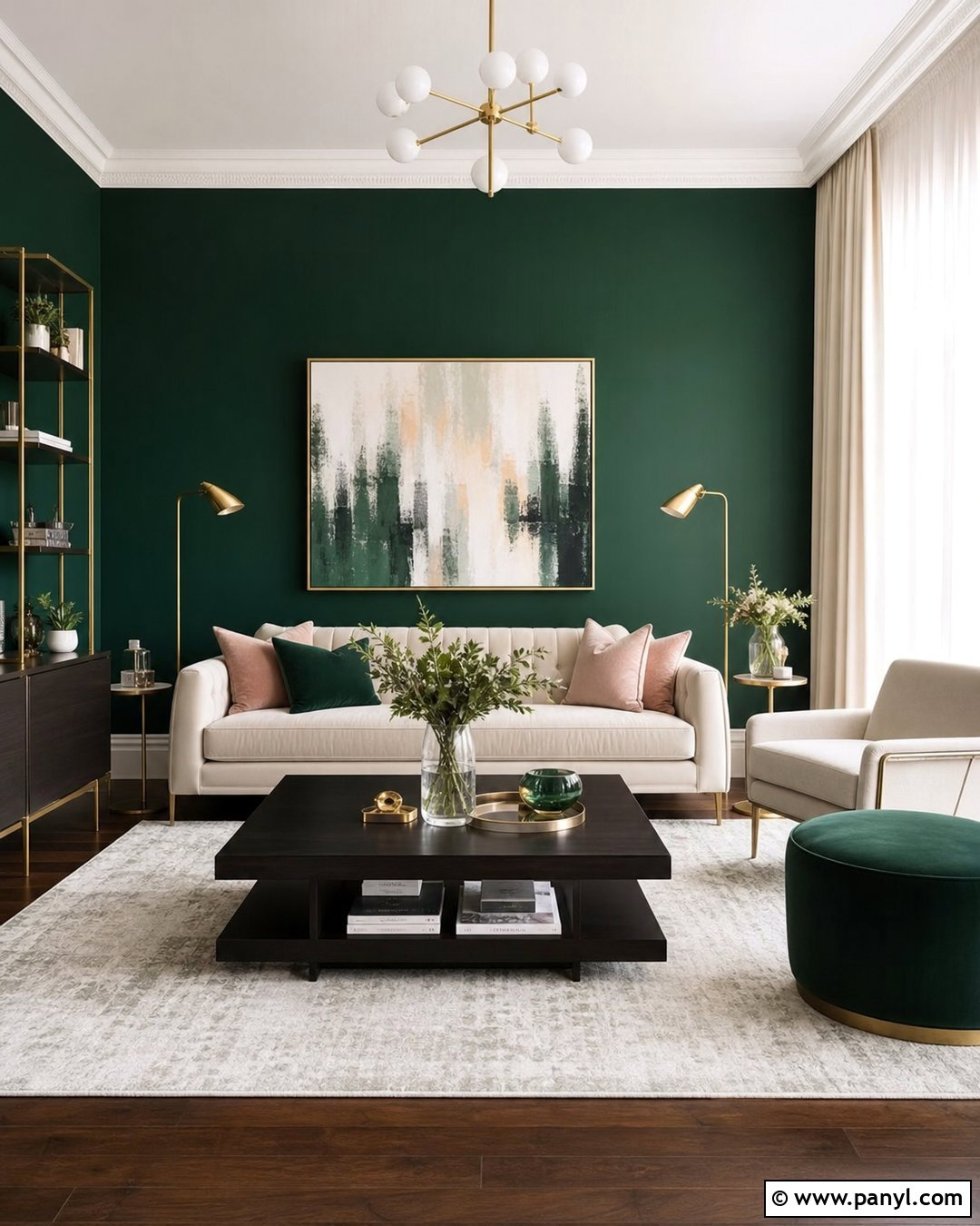 Emerald Green Accent Wall Living Room - 35 green accent walls