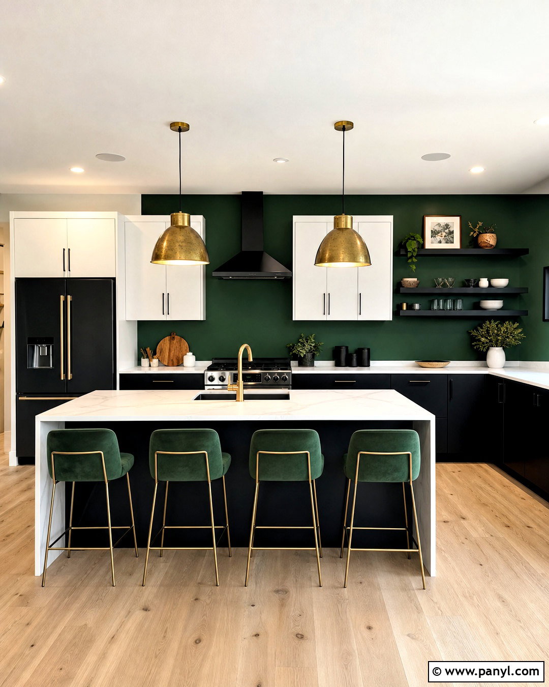 Emerald Green Accent Wall With Black Cabinets - 20 green accent wall kitchen ideas