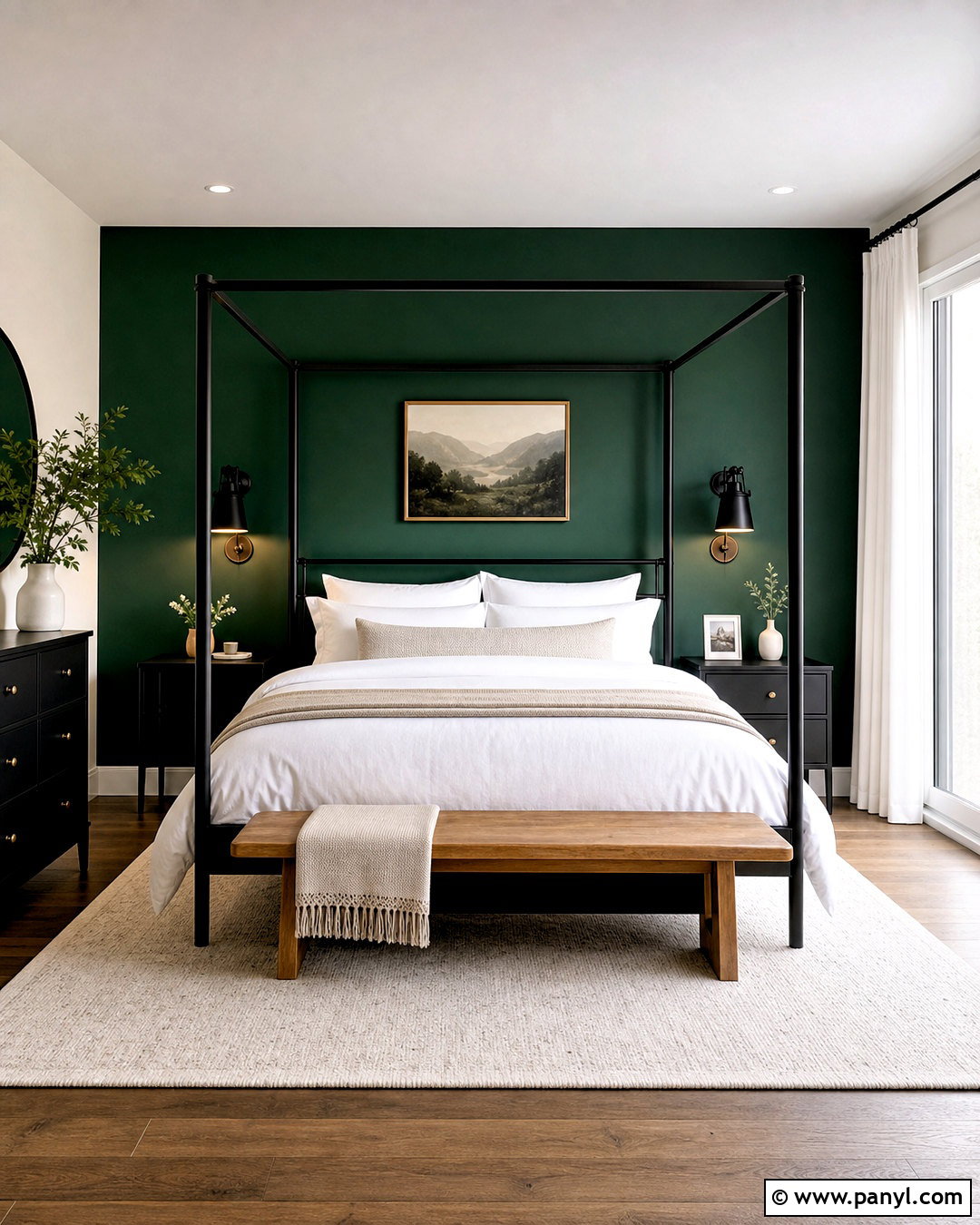 Emerald Green Accent Wall With Black Furniture - 20 emerald green accent wall bedroom ideas