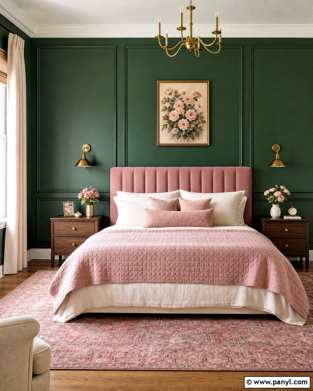Emerald Green Accent Wall With Blush Pink - 20 emerald green accent wall bedroom ideas