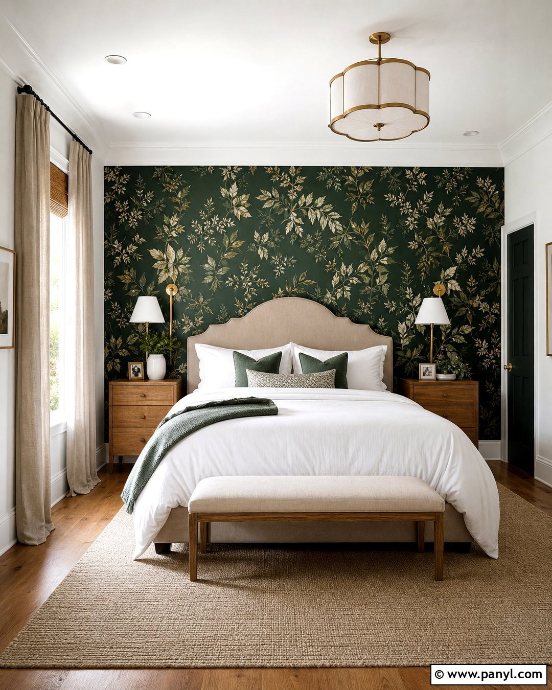 Emerald Green Accent Wall With Botanical Wallpaper - 35 emerald green accent wall ideas