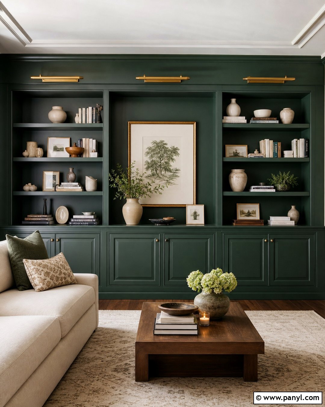 Emerald Green Accent Wall With Built In Shelves - 35 emerald green accent wall ideas