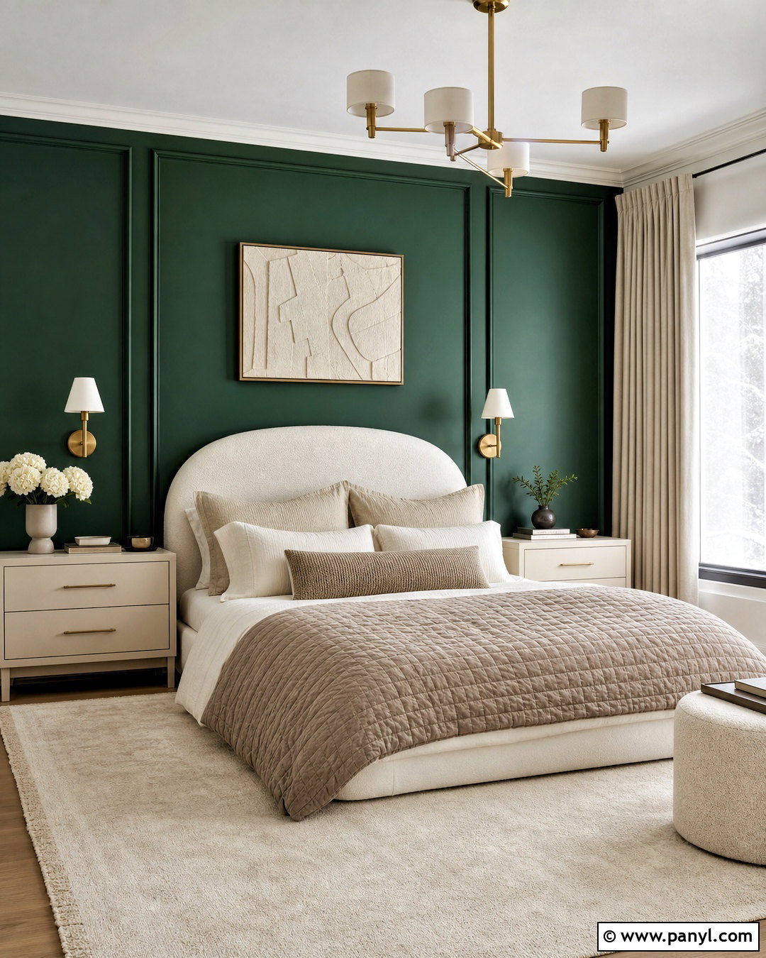 Emerald Green Accent Wall With Cream Furniture - 20 emerald green accent wall bedroom ideas