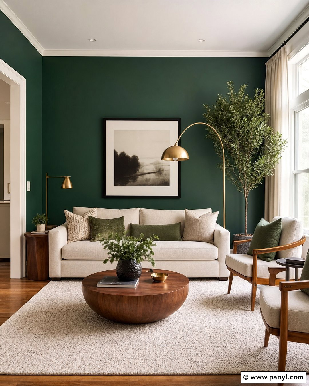 Emerald Green Accent Wall With Cream Sofa - 35 emerald green accent wall ideas