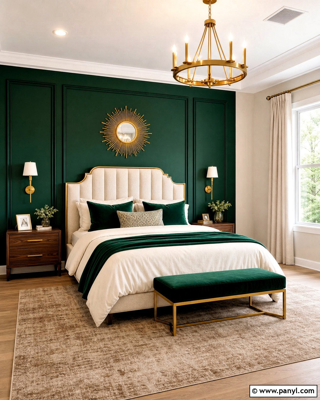 Emerald Green Accent Wall With Gold Decor - 20 emerald green accent wall bedroom ideas