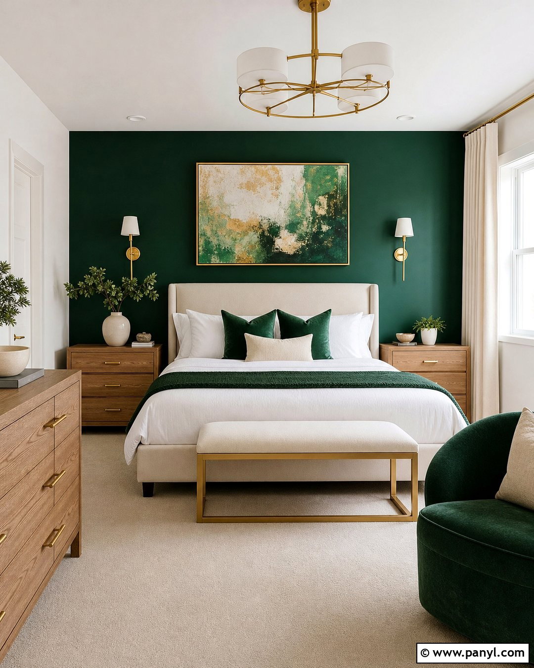 Emerald Green Accent Wall With Gold Decor - 35 emerald green accent wall ideas