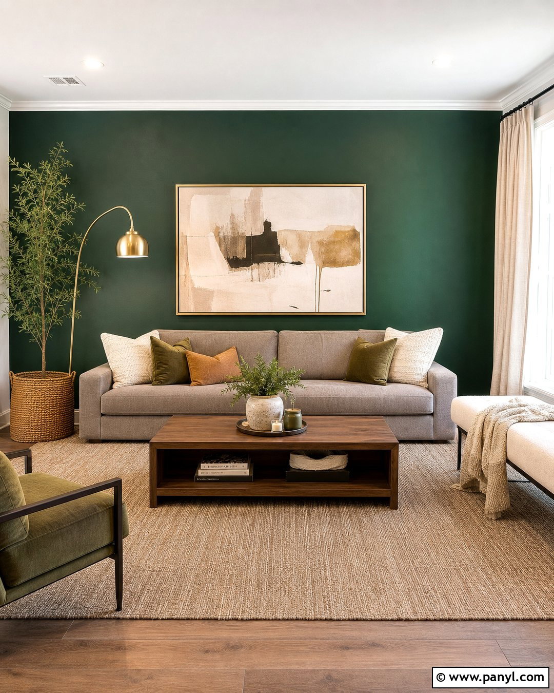 Emerald Green Accent Wall With Gray Sofa - 35 emerald green accent wall ideas