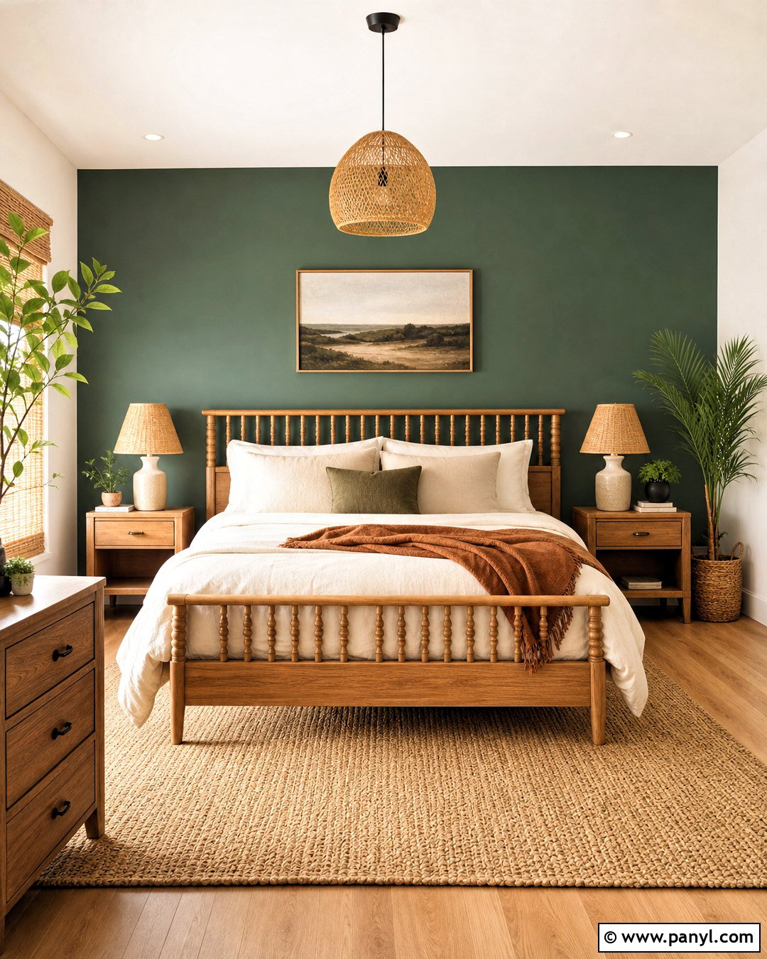 Emerald Green Accent Wall With Natural Wood - 20 emerald green accent wall bedroom ideas