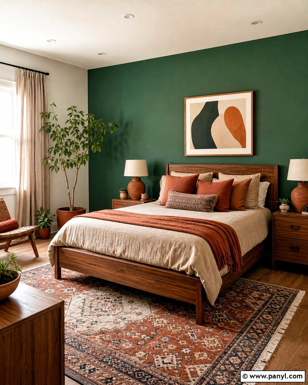 Emerald Green Accent Wall With Terracotta Decor - 20 emerald green accent wall bedroom ideas