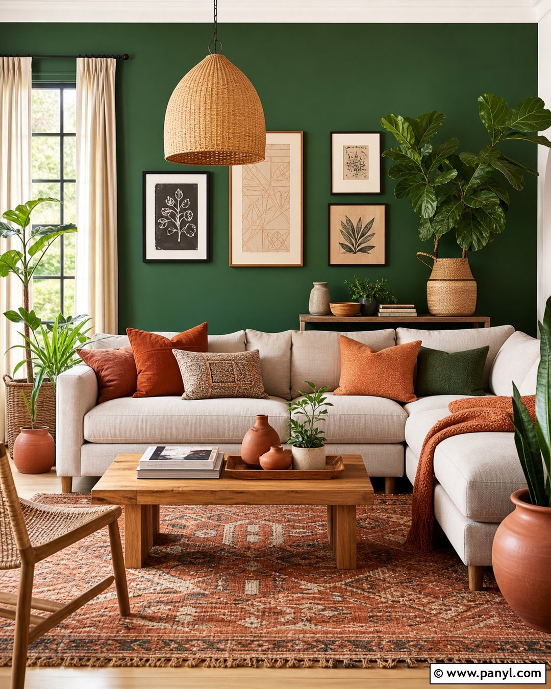 Emerald Green Accent Wall With Terracotta Decor - 35 emerald green accent wall ideas