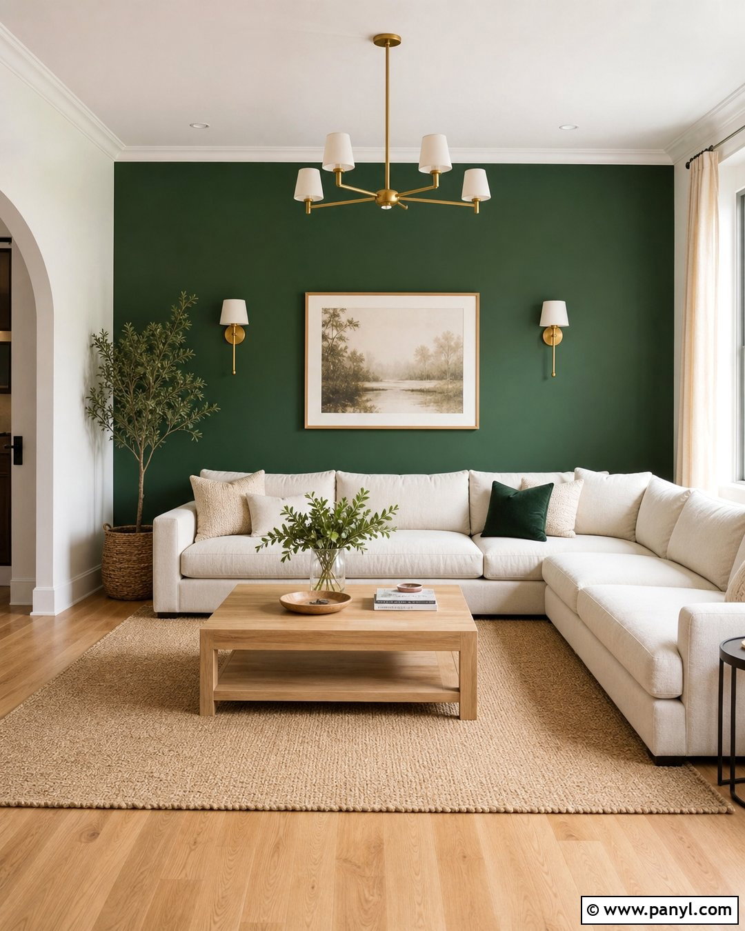 Emerald Green Accent Wall With Warm White Walls - 35 emerald green accent wall ideas