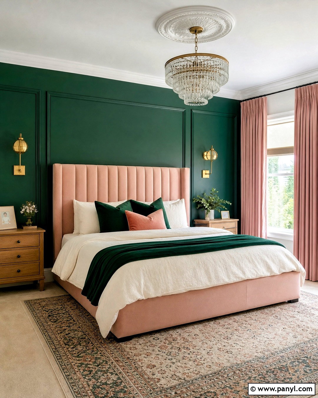 Emerald Green And Blush Pink Bedroom - 20 emerald green colour palette ideas