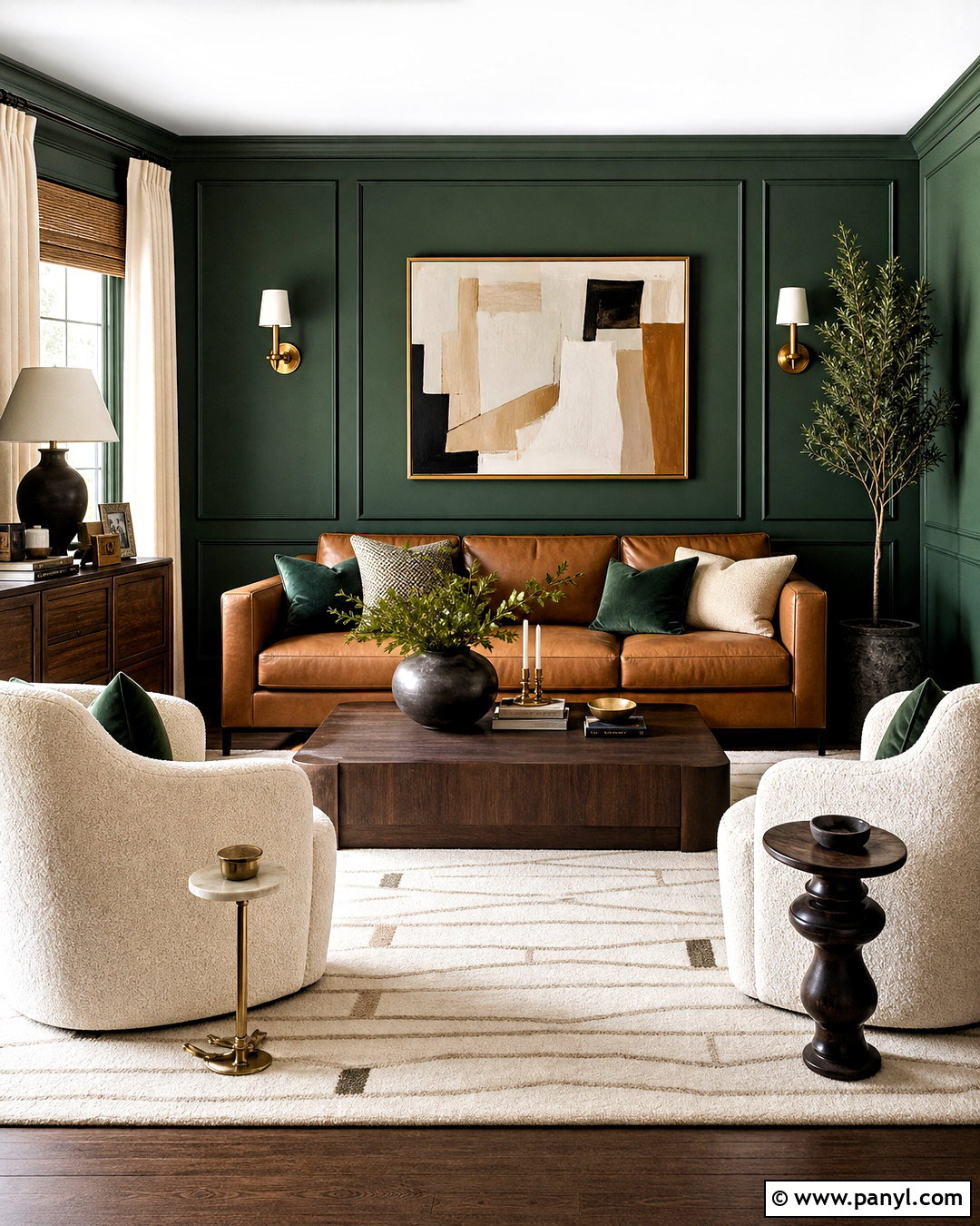 Emerald Green And Cognac Living Room - 20 moody green living room ideas