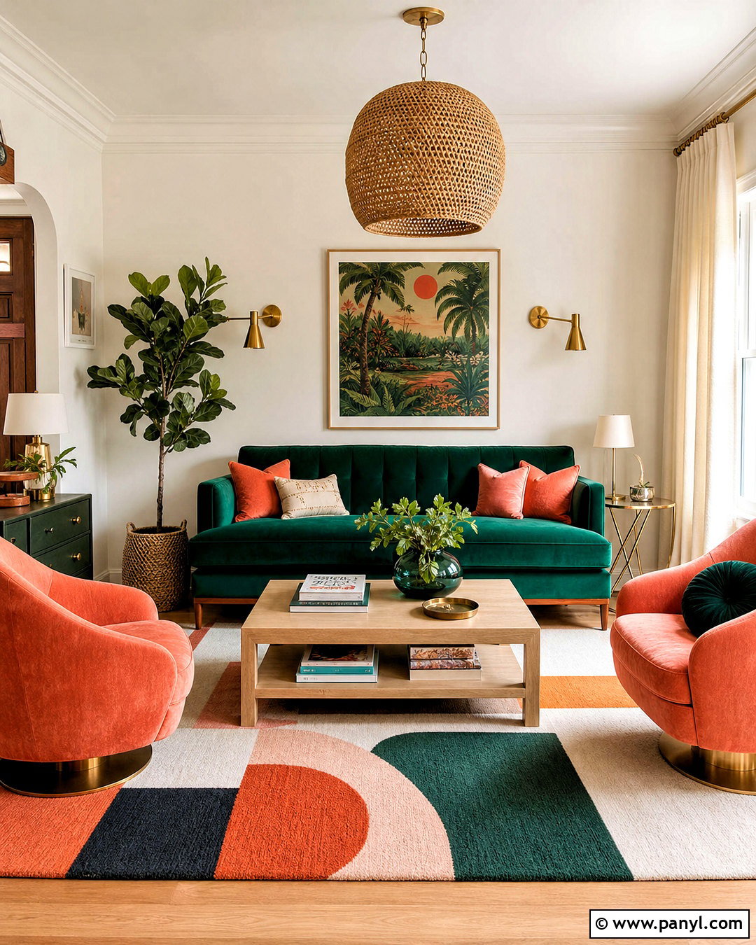 Emerald Green And Coral Living Room - 20 emerald green colour palette ideas