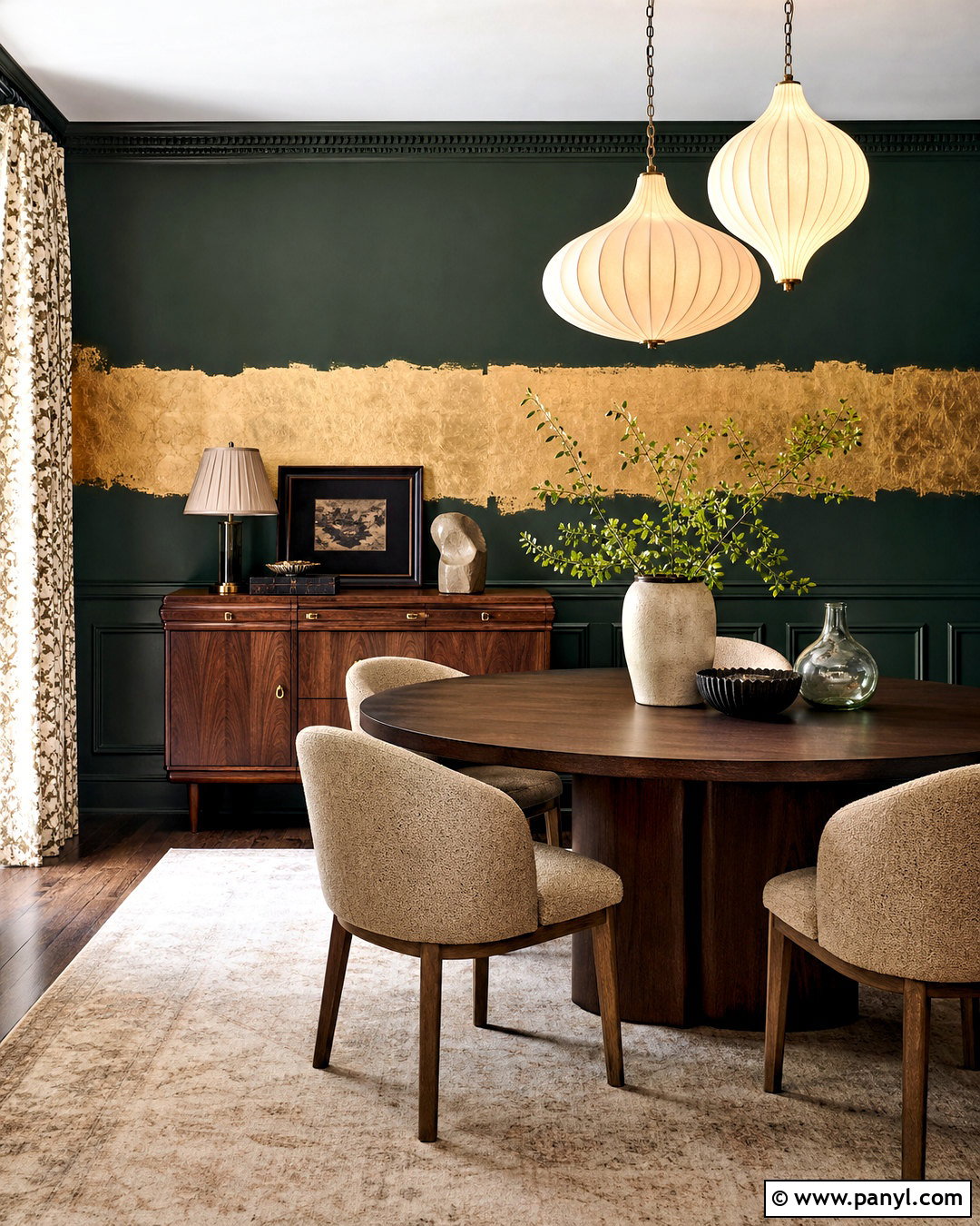 Emerald Green And Gold Leaf Wall - 20 gold leaf wall ideas