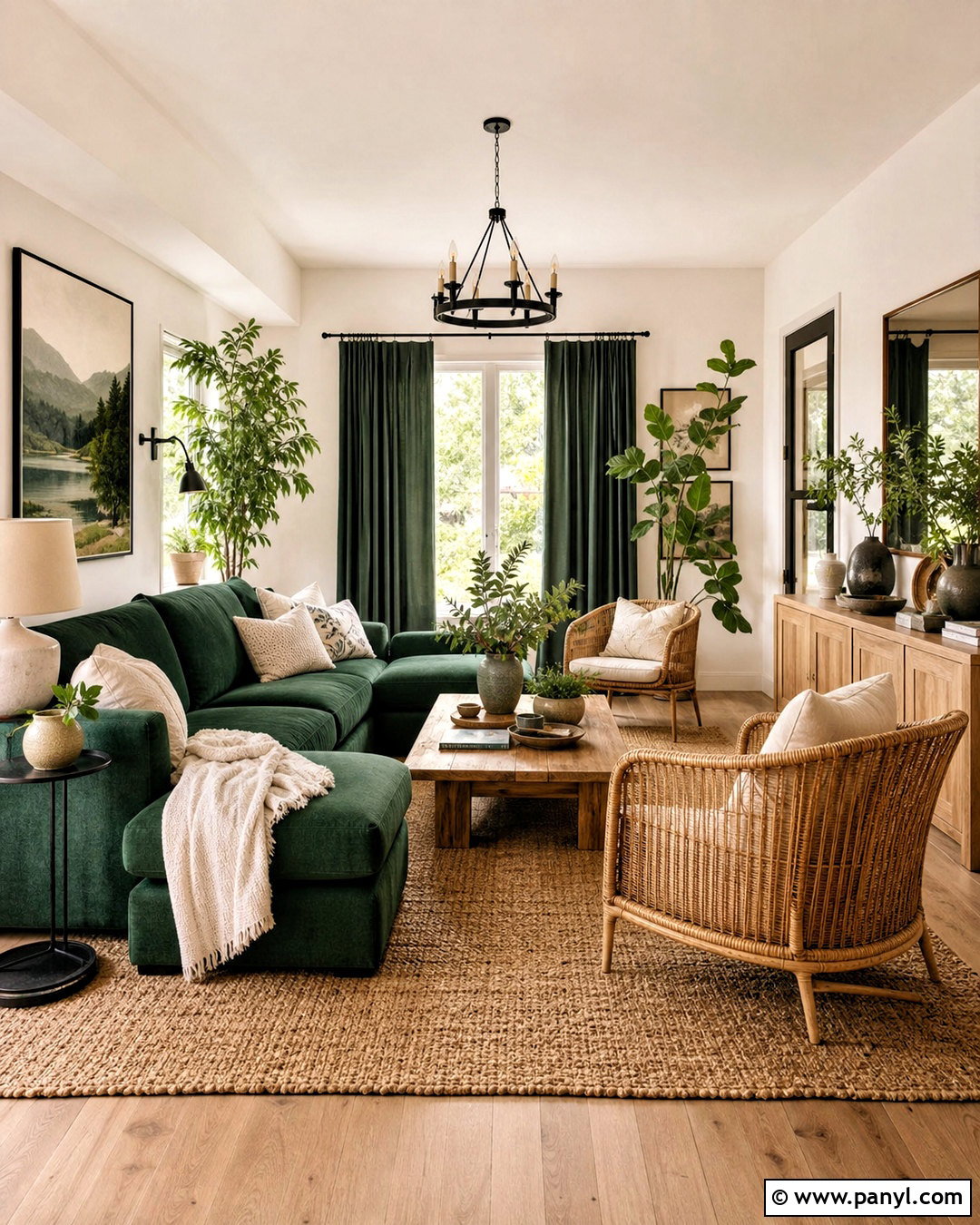 Emerald Green And Natural Wood Living Room - 20 emerald green living room color scheme ideas