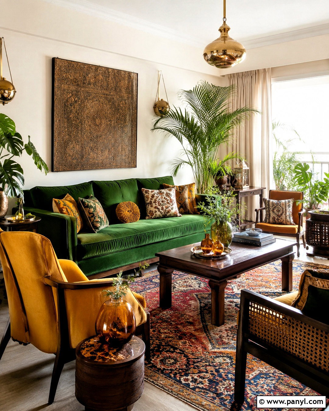 Emerald Green And Ochre Boho Living Room - 20 boho living room color scheme ideas