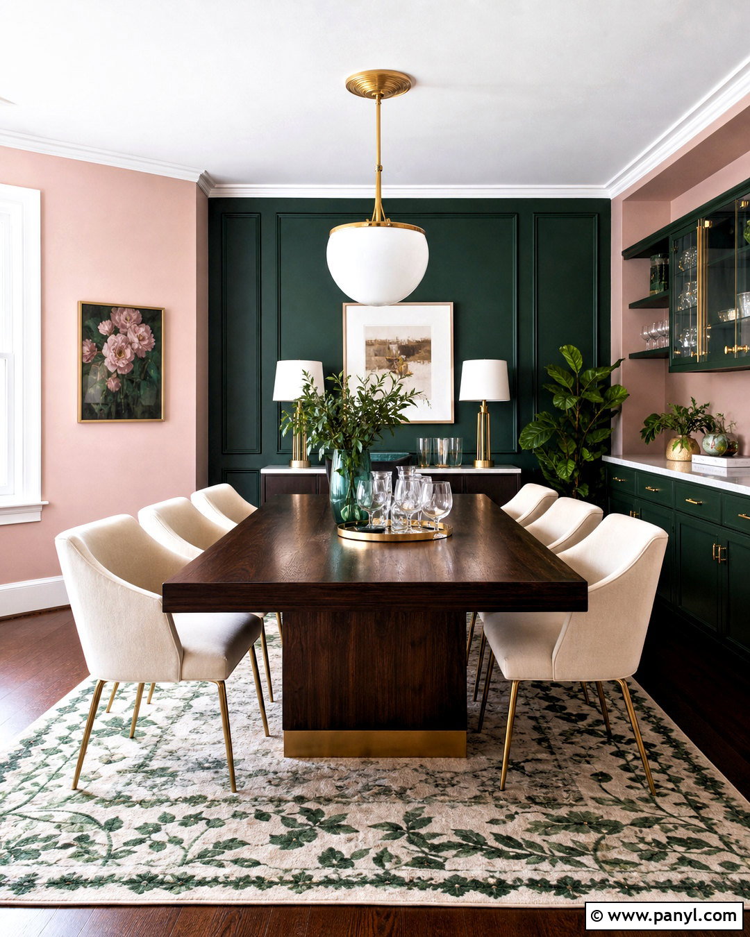 Emerald Green And Pale Pink Two Tone Dining Room - 20 two tone room ideas