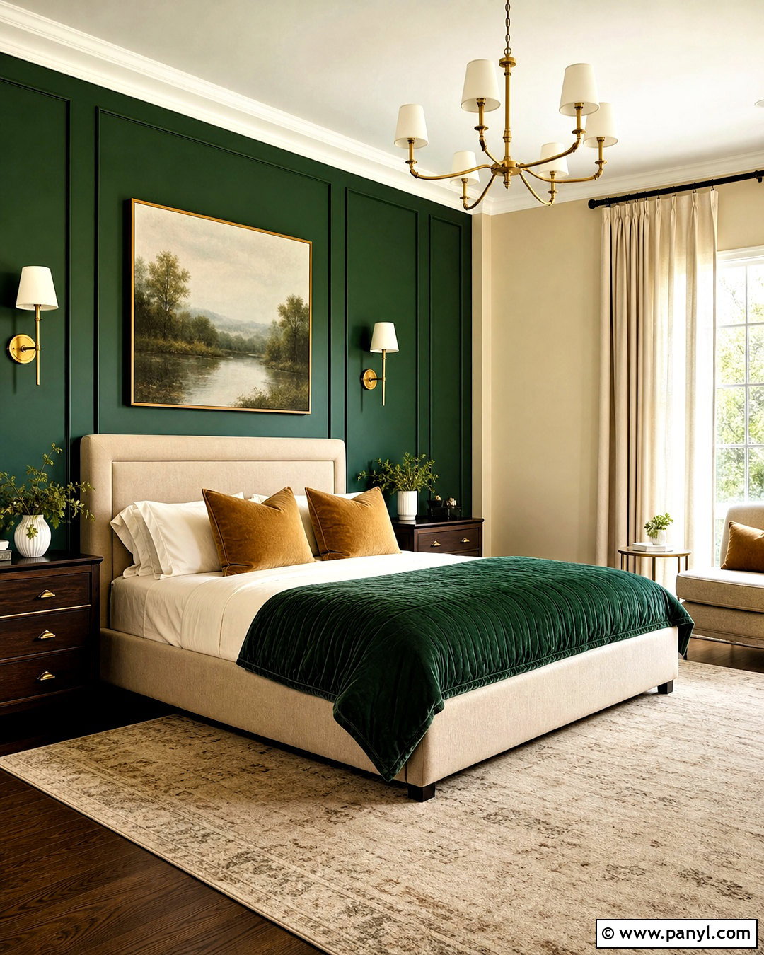 Emerald Green And Warm Beige Bedroom Walls - 20 bedroom wall colour combination ideas
