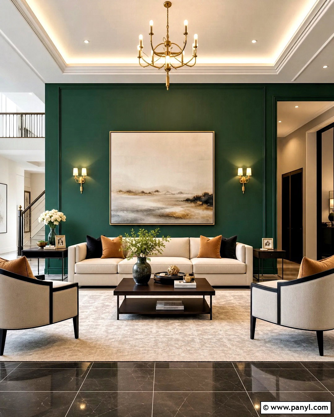 Emerald Green And Warm White Hall Walls - 20 hall painting wall colors combination ideas