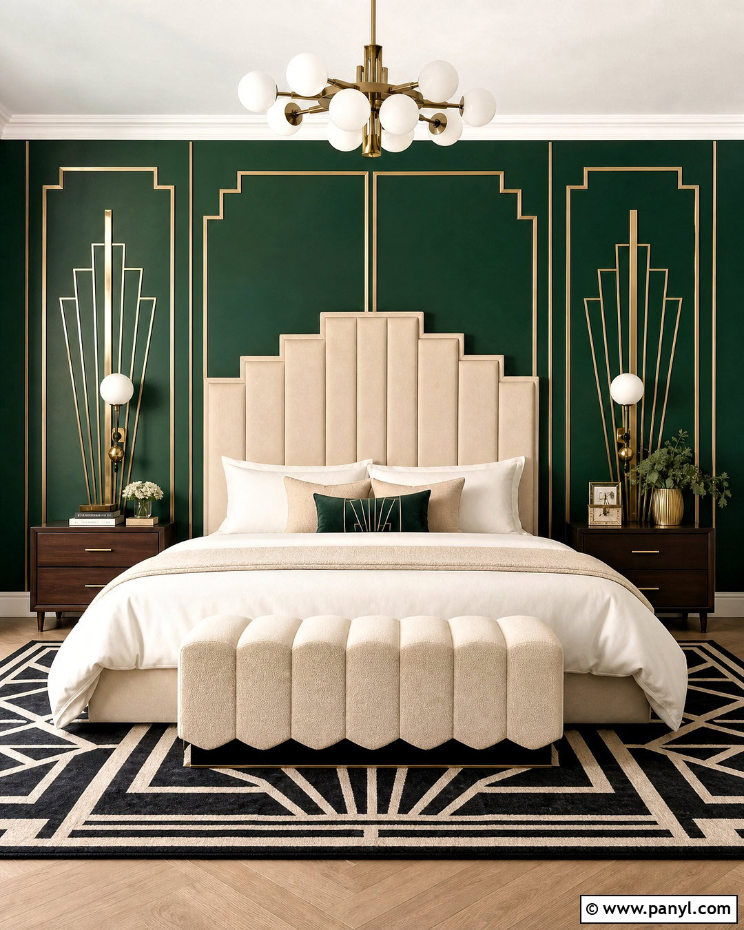 Emerald Green Art Deco Accent Wall - 20 emerald green accent wall bedroom ideas