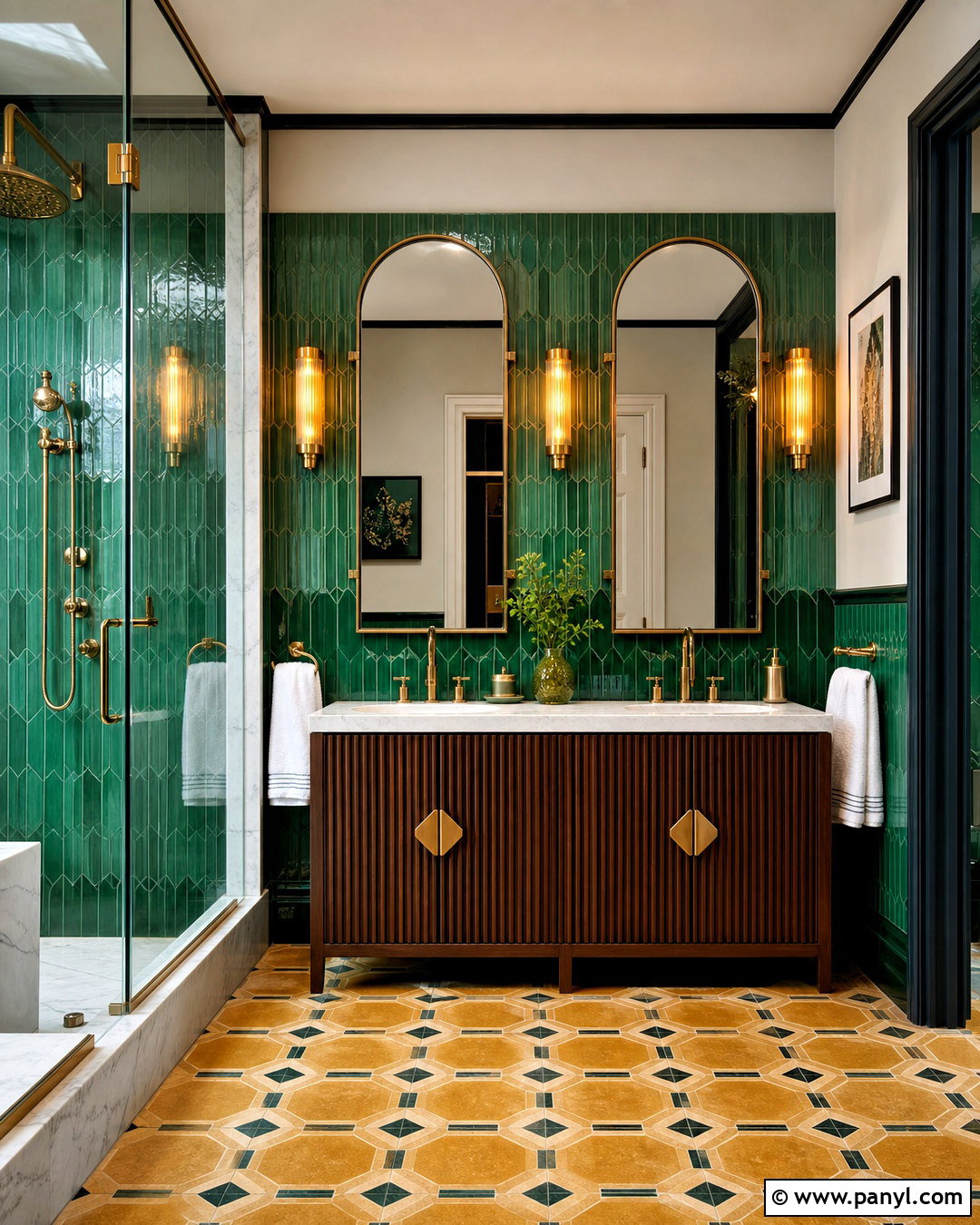 Emerald Green Art Deco Bathroom - 20 green and yellow bathroom ideas