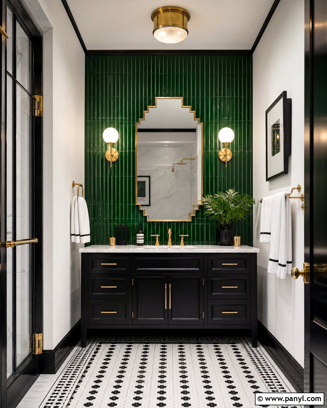 Emerald Green Art Deco Bathroom Wall - 35 Green Accent Wall Bathroom Ideas