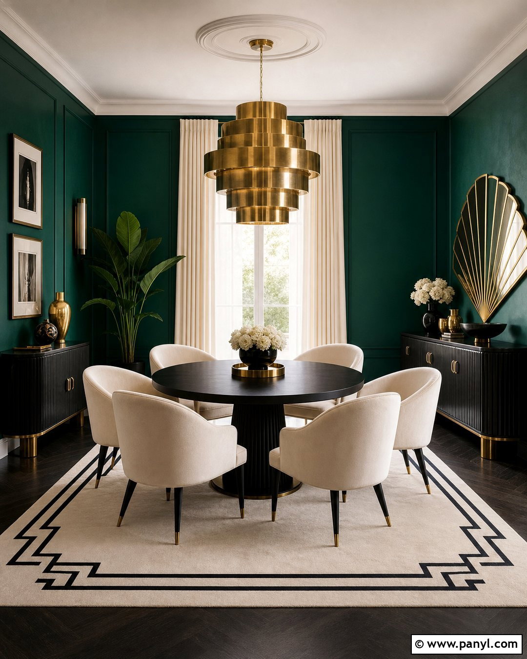 Emerald Green Art Deco Dining Room - 30 Emerald Green Wall Paint Ideas
