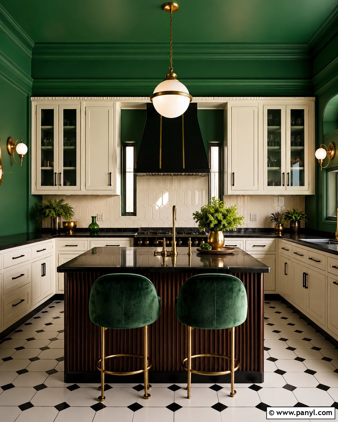 Emerald Green Art Deco Kitchen - 20 Vintage Kitchen With Green Walls