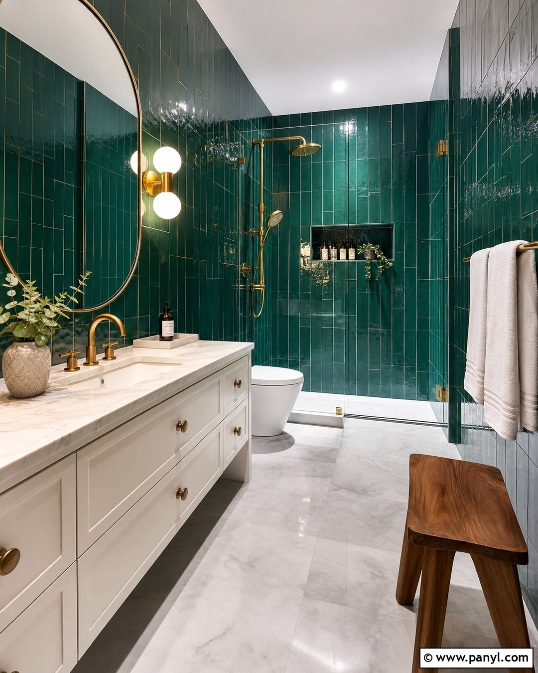Emerald Green Bathroom Tile Walls - 35 Green Bathroom Walls