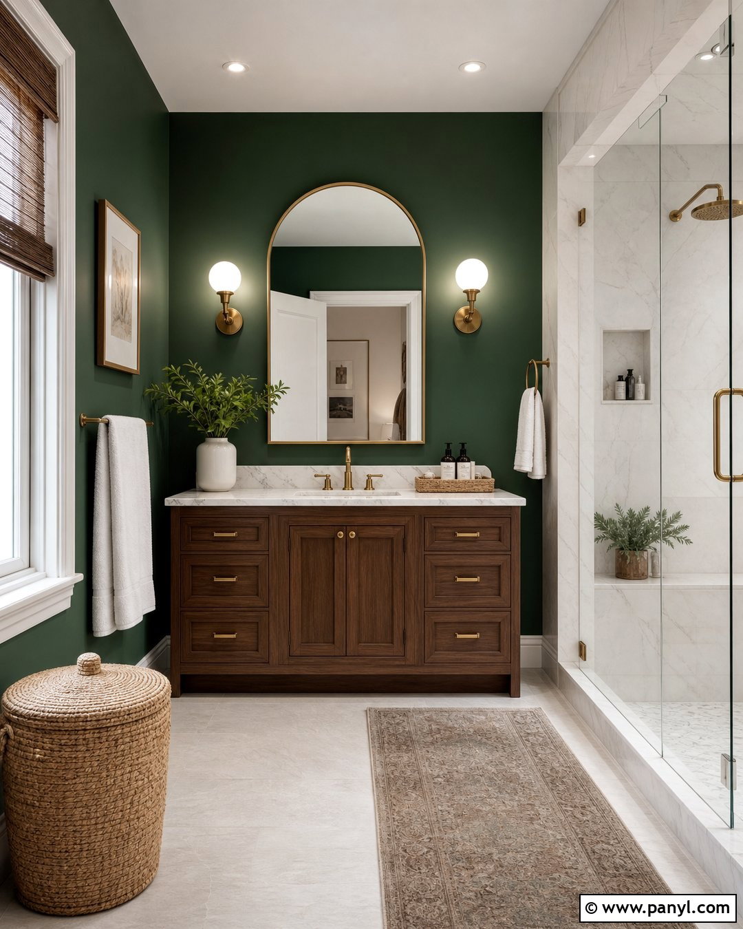 Emerald Green Bathroom Wall With Marble Vanity - 35 emerald green wall ideas