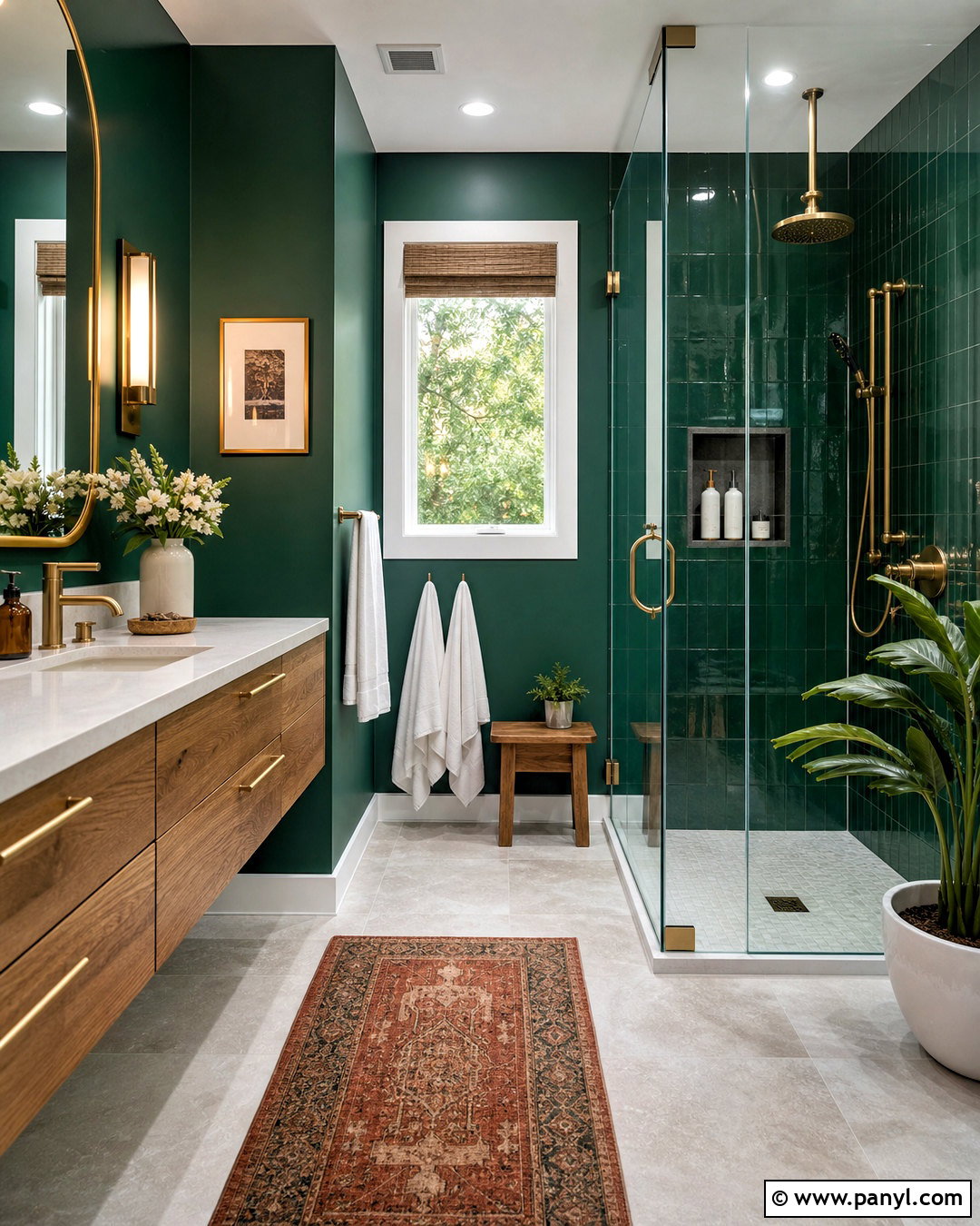 Emerald Green Bathroom With Brass Fixtures - 20 emerald green home decor ideas