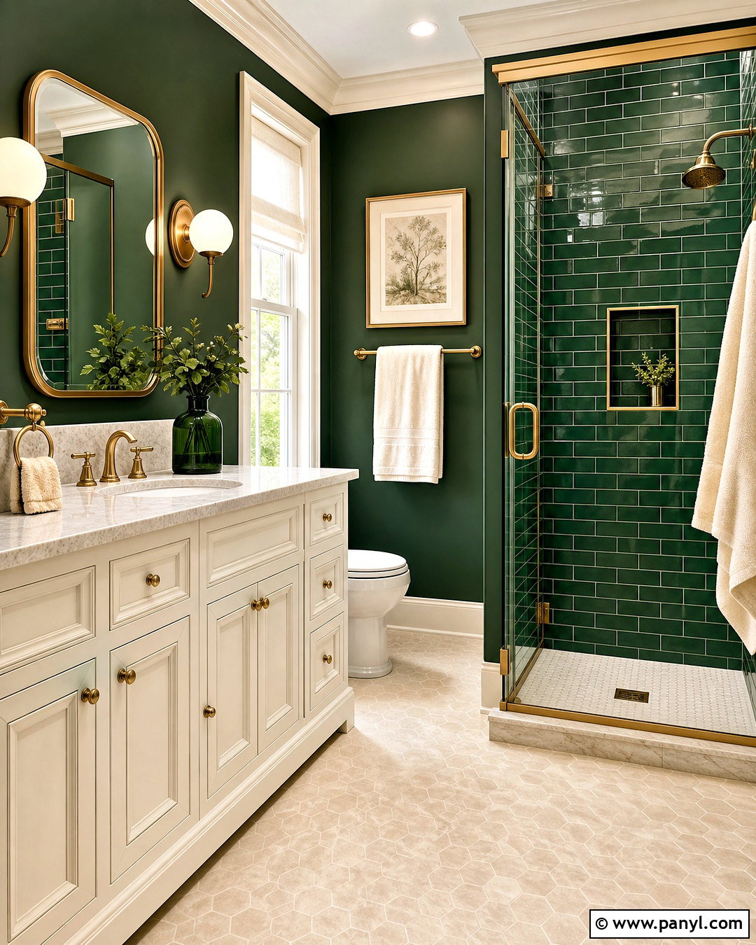 Emerald Green Bathroom With Brass Fixtures - 20 green bathroom inspo ideas