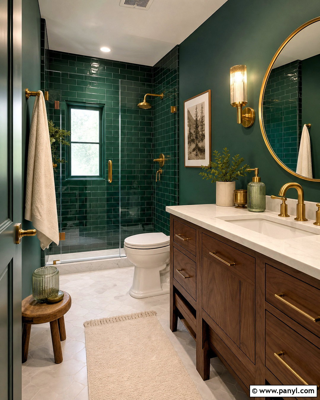 Emerald Green Bathroom With Brass Fixtures - 20 emerald green bathroom ideas