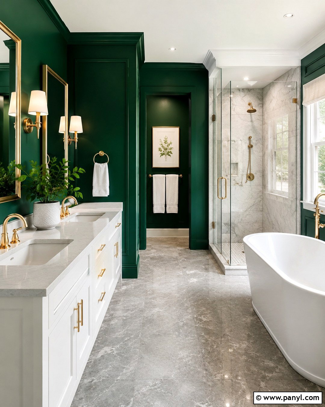 Emerald Green Bathroom With Grey Marble Floor - 20 Bathroom Green Walls Grey Floor Ideas