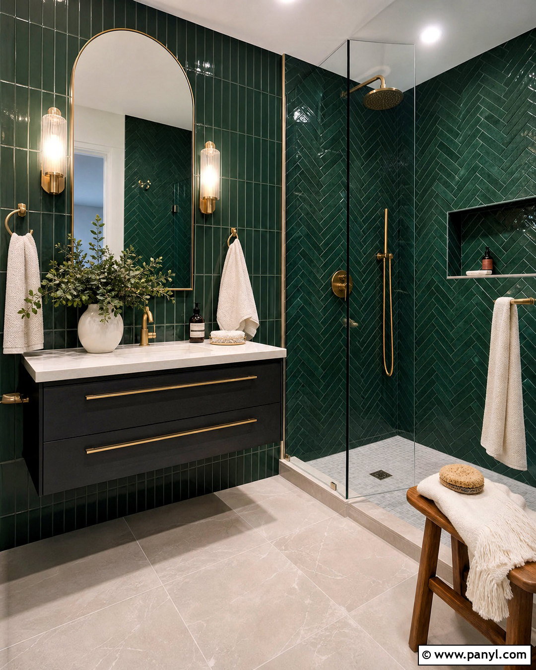 Emerald Green Bathroom With Herringbone Tile - 20 emerald green bathroom ideas