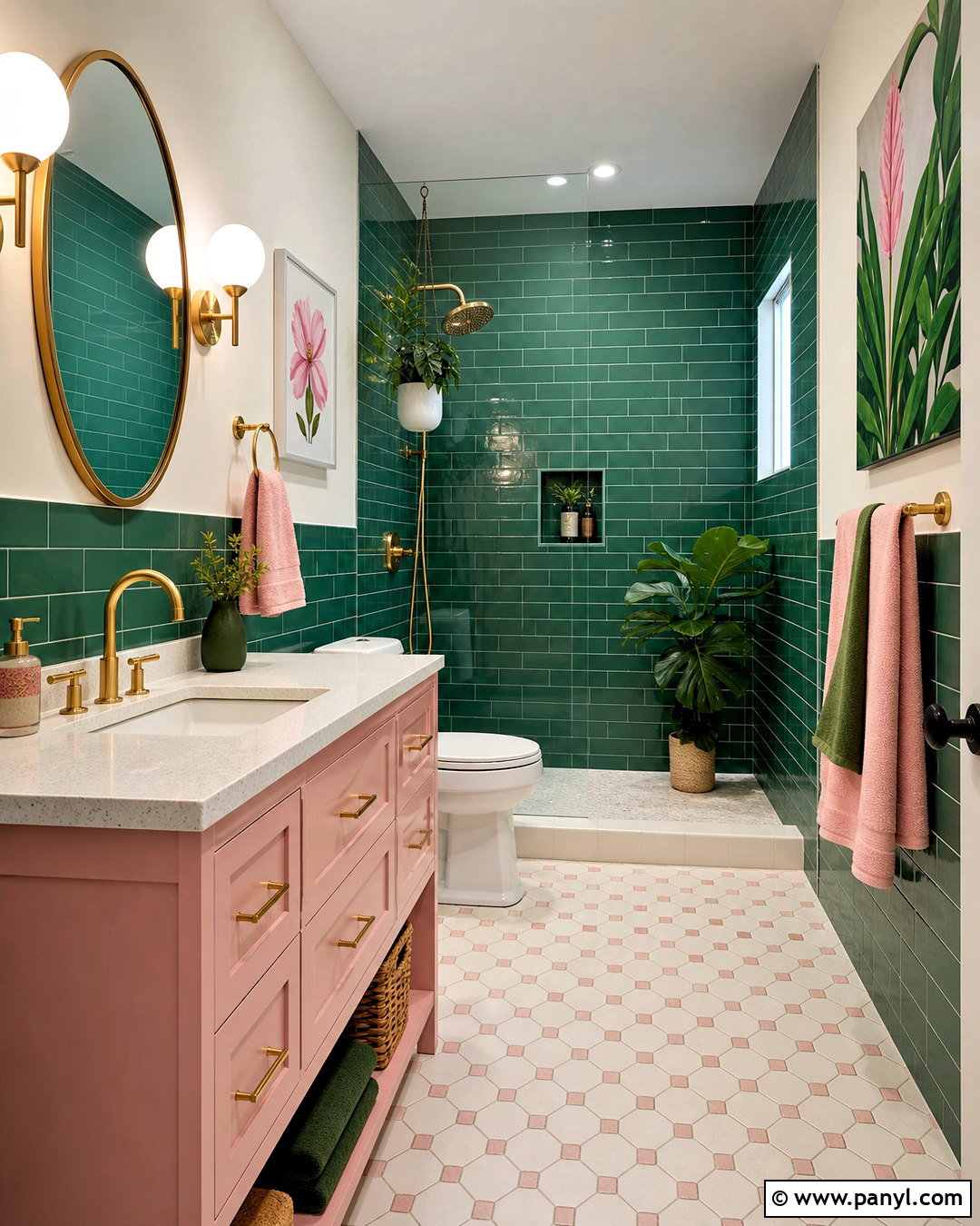 Emerald Green Bathroom With Pink Accents - 20 emerald green bathroom decor ideas