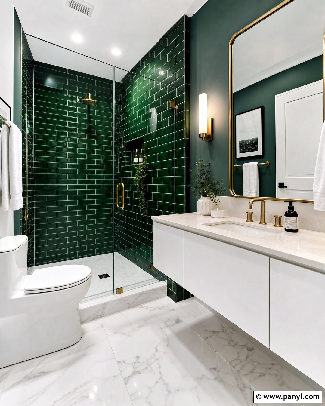 Emerald Green Bathroom With White Marble - 20 modern green bathroom ideas