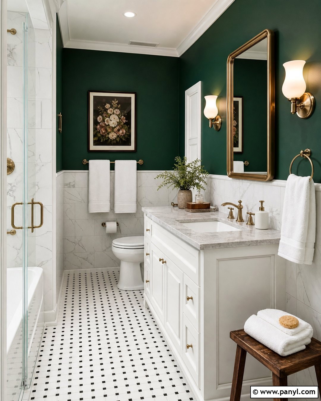 Emerald Green Bathroom With White Marble - 30 Emerald Green Wall Paint Ideas