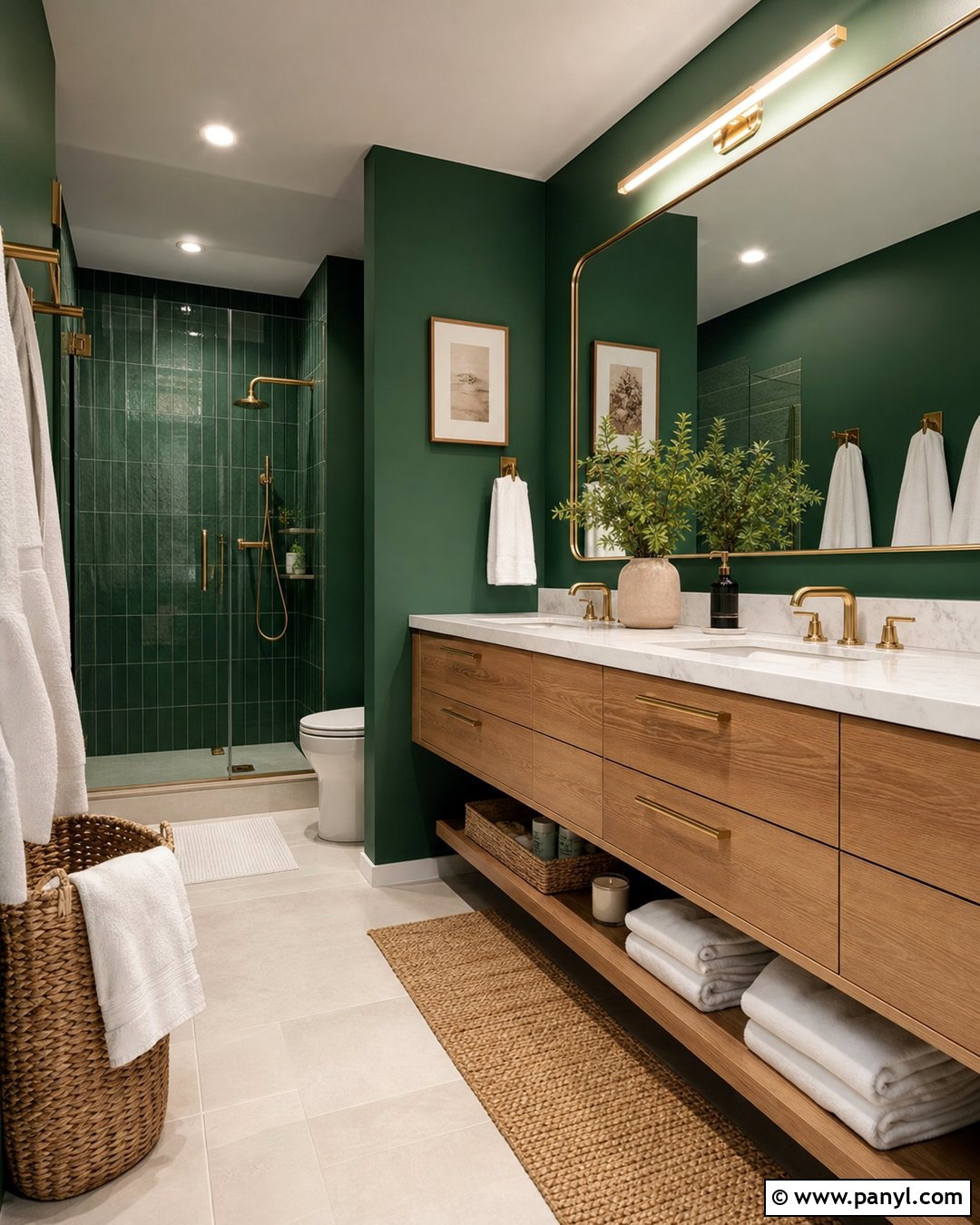 Emerald Green Bathroom With White Oak Vanity - 30 emerald green walls