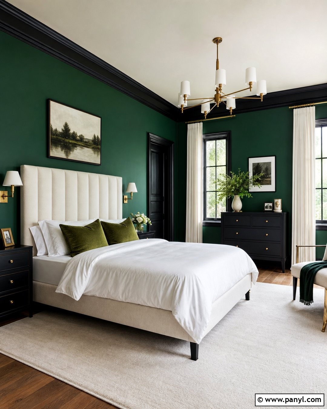 Emerald Green Bedroom With Black Trim - 25 Green Wall Black Trim Ideas