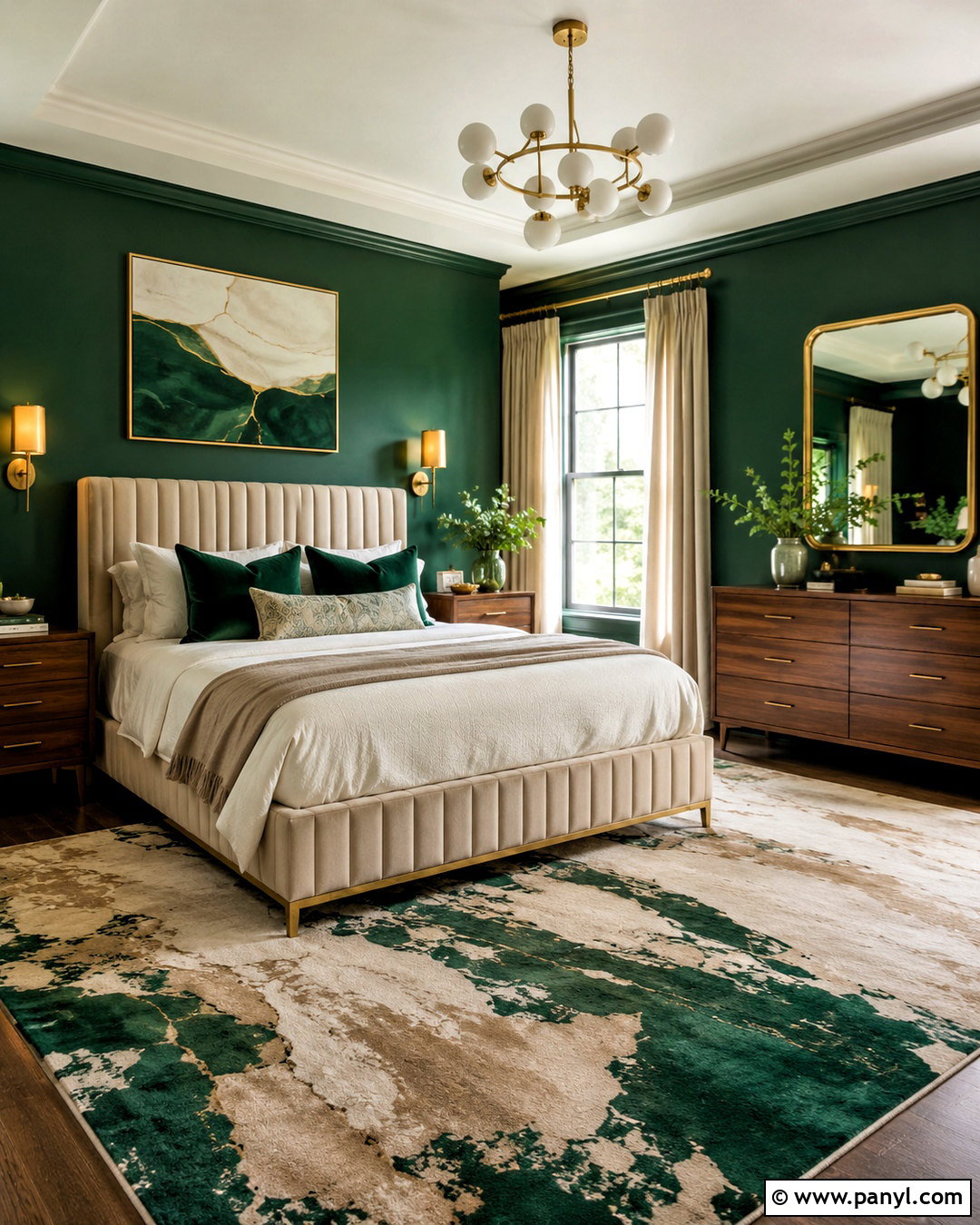 Emerald Green Bedroom With Brass Accents - 20 dark green bedroom aesthetic ideas