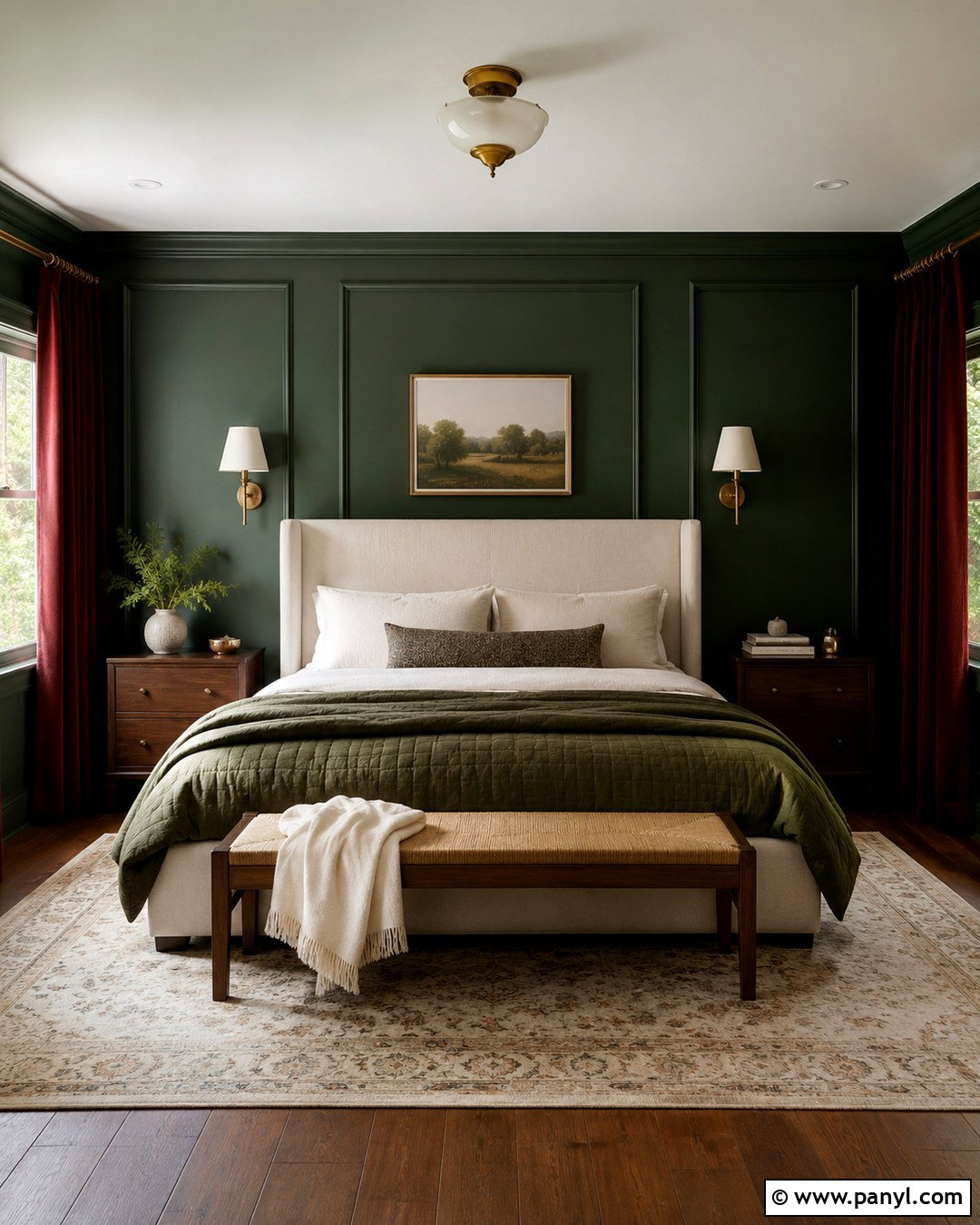 Emerald Green Bedroom With Dark Red Curtains - 20 Green Walls Red Curtains