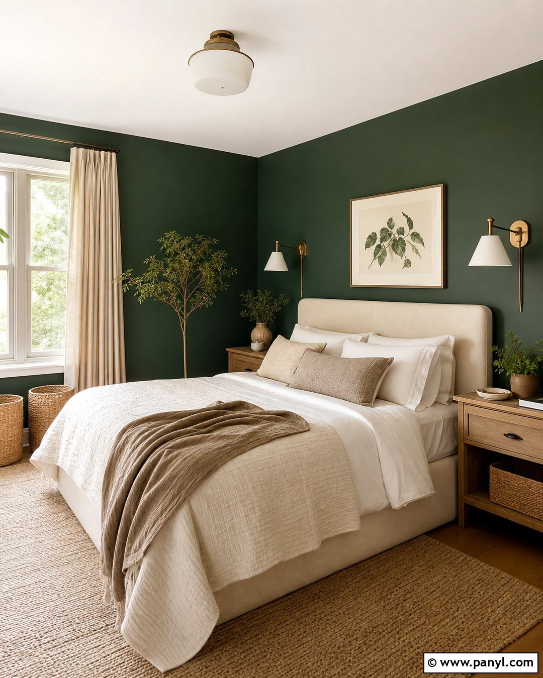 Emerald Green Bedroom With Neutral Bedding - 30 emerald green walls