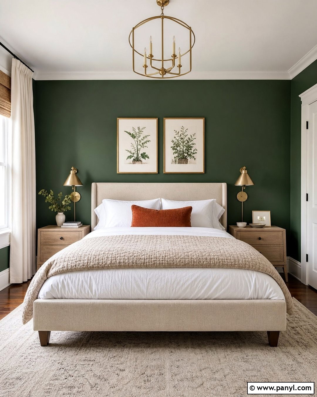 Emerald Green Bedroom With Upholstered Bed - 30 Emerald Green Wall Paint Ideas