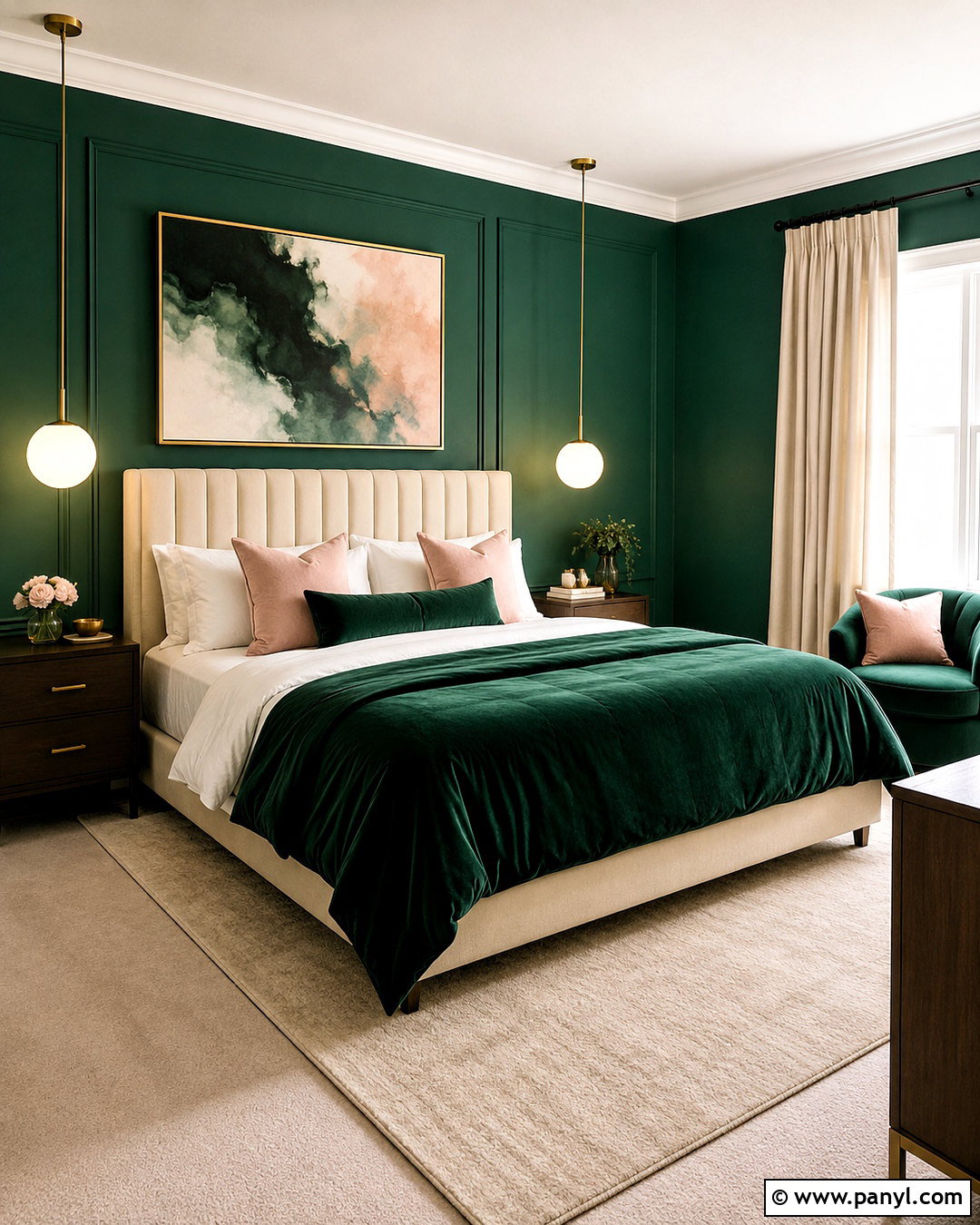 Emerald Green Bedroom - 40 green wall room ideas