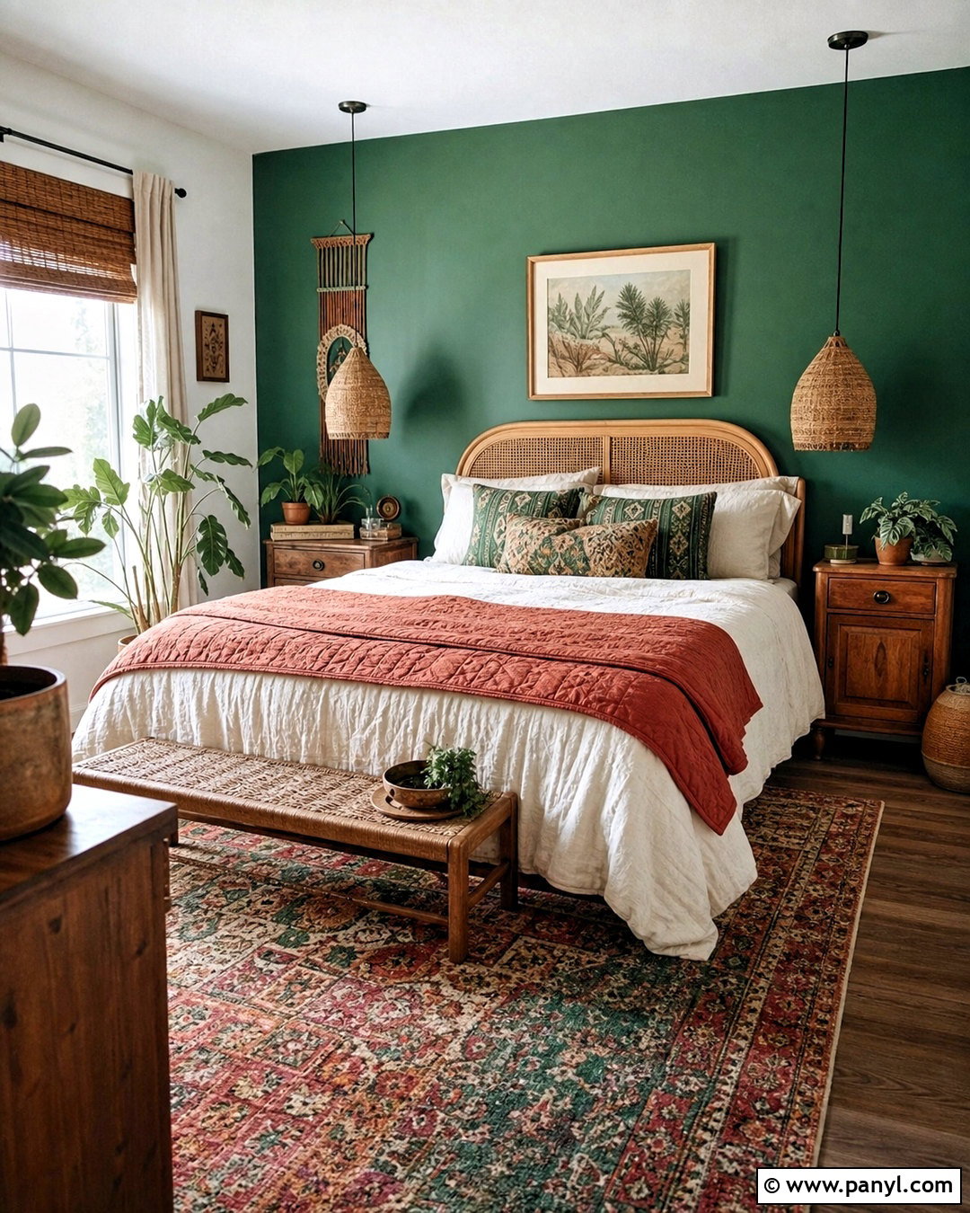 Emerald Green Boho Accent Wall - 20 emerald green accent wall bedroom ideas